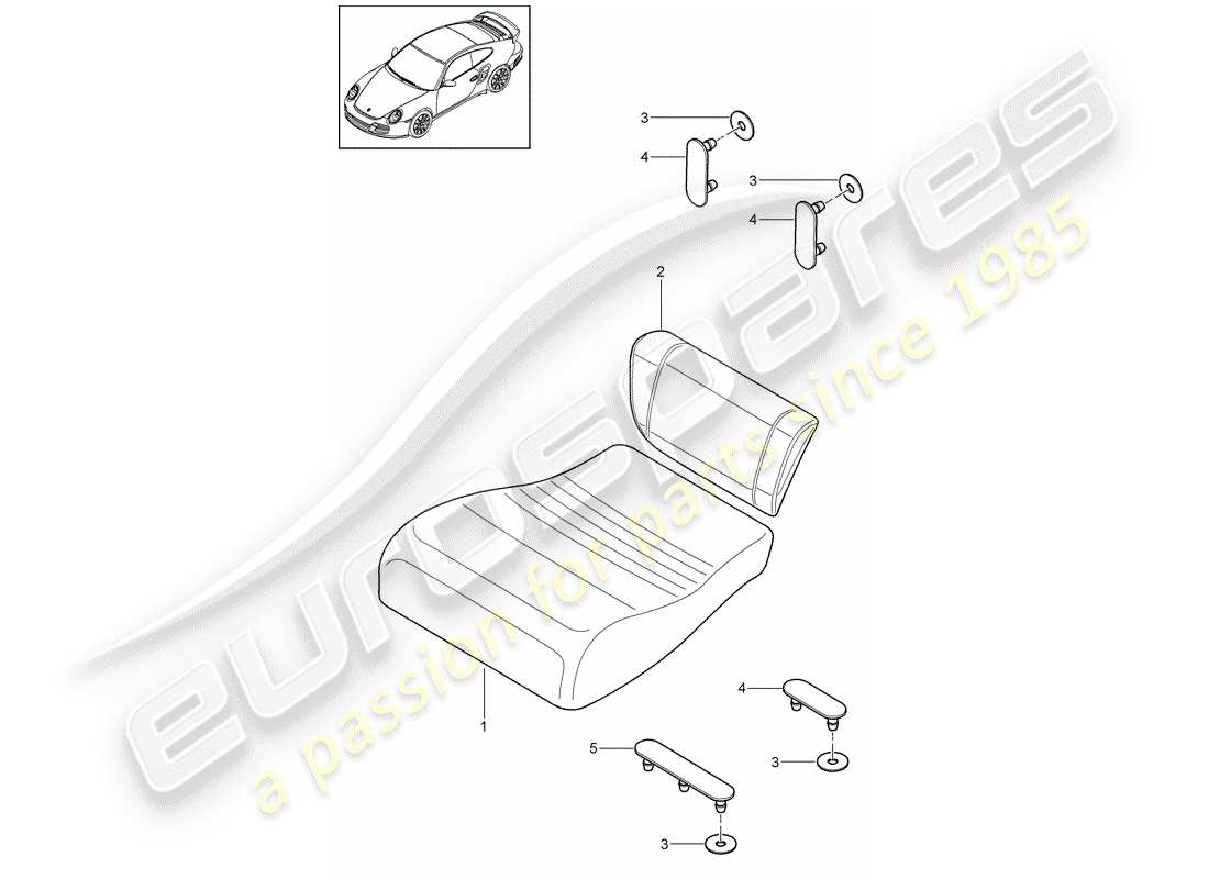 porsche 997 t/gt2 (2008) back seat cushion part diagram