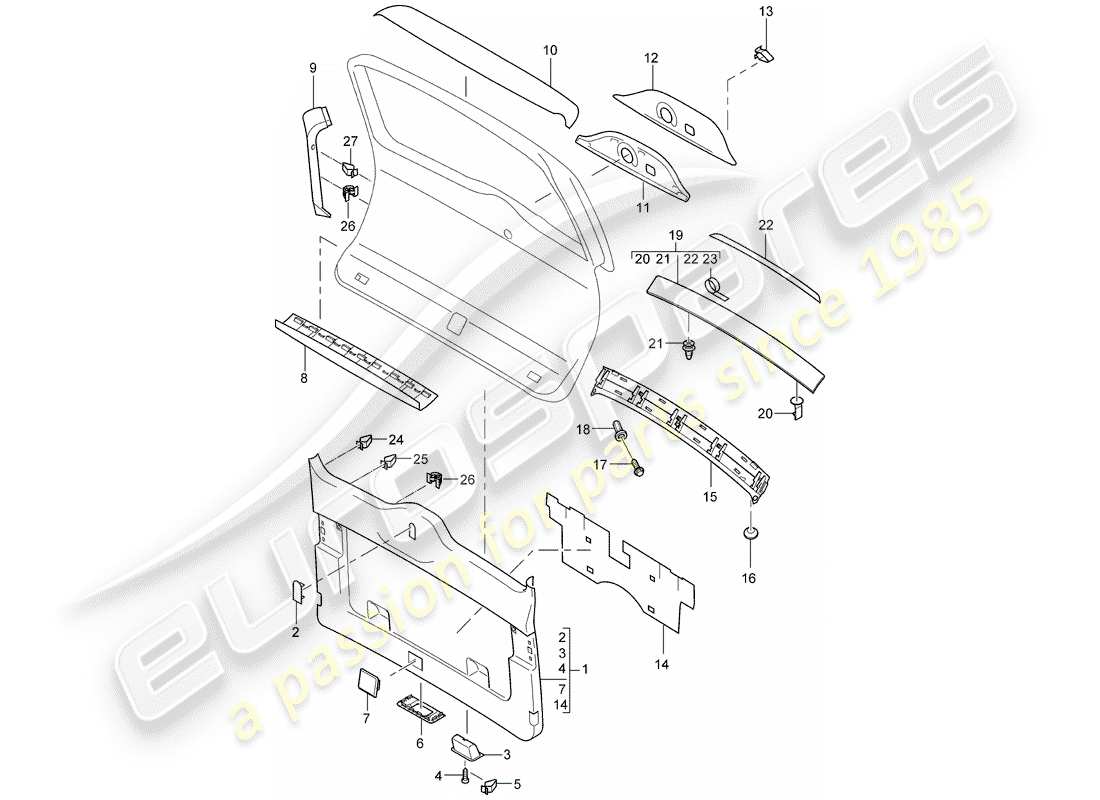 porsche cayenne (2010) trims part diagram