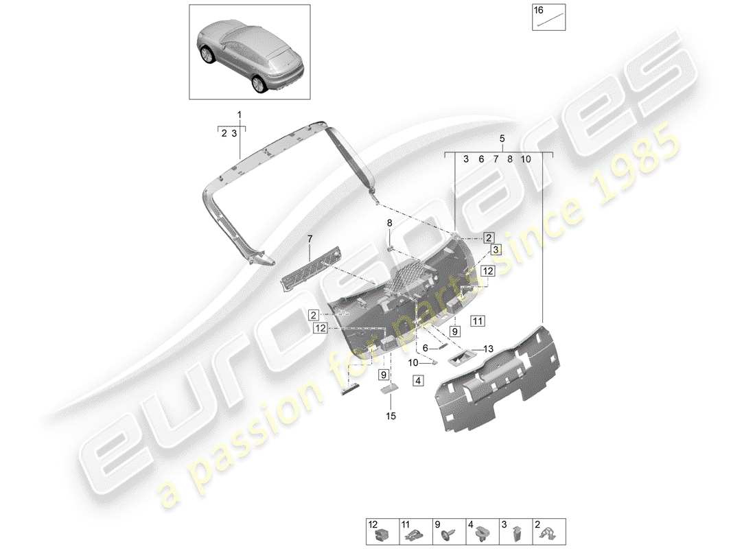 porsche macan (2019) trim panel for hatch gate part diagram