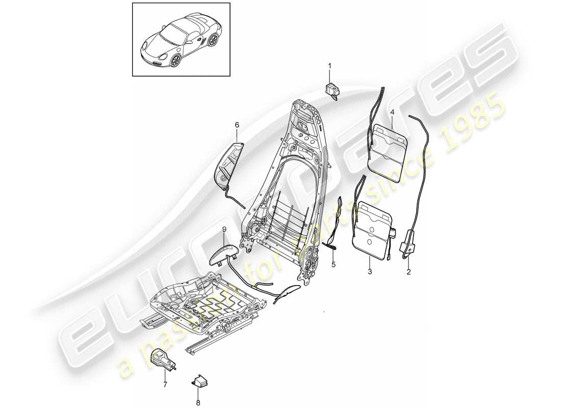 porsche boxster 987 (2009) lumbar support part diagram