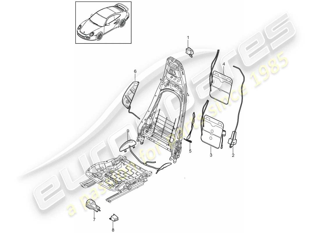 porsche 911 t/gt2rs (2013) lumbar support part diagram