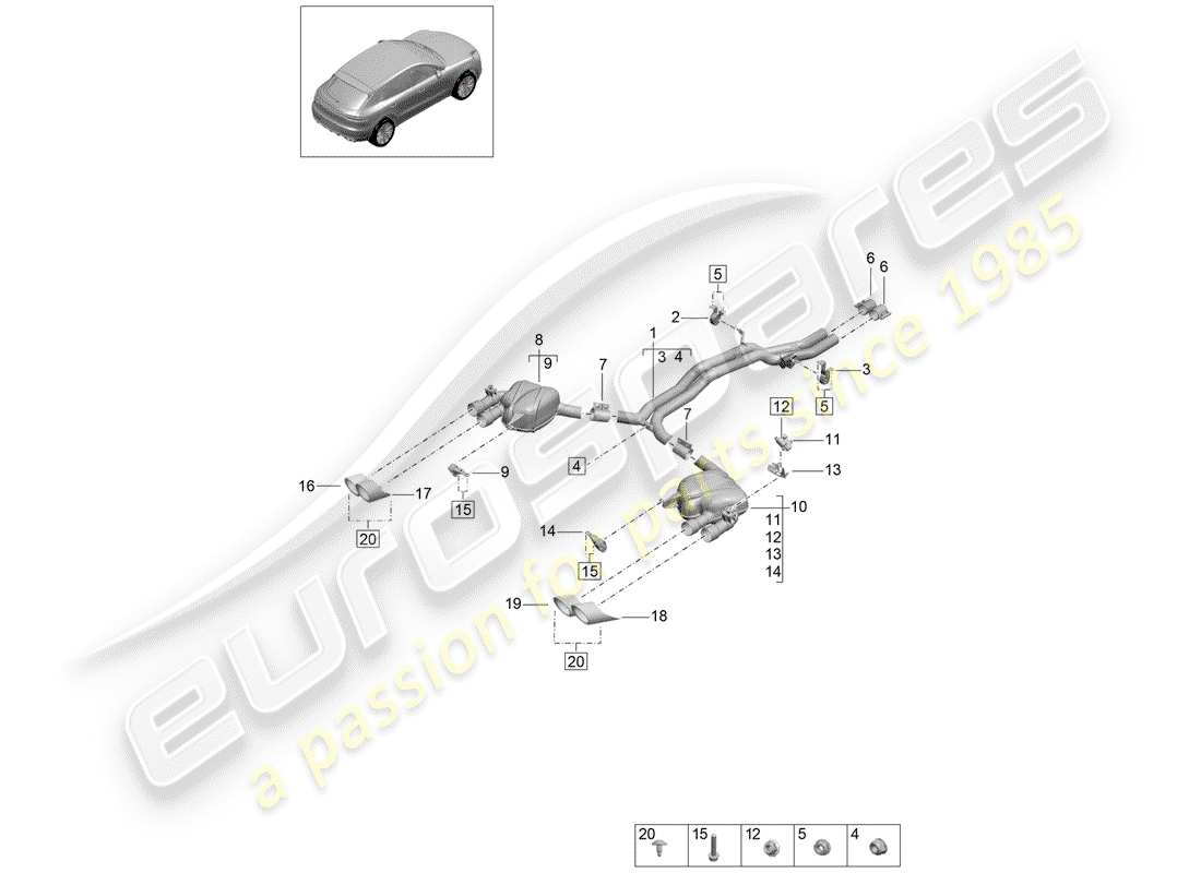 porsche macan (2019) exhaust system part diagram