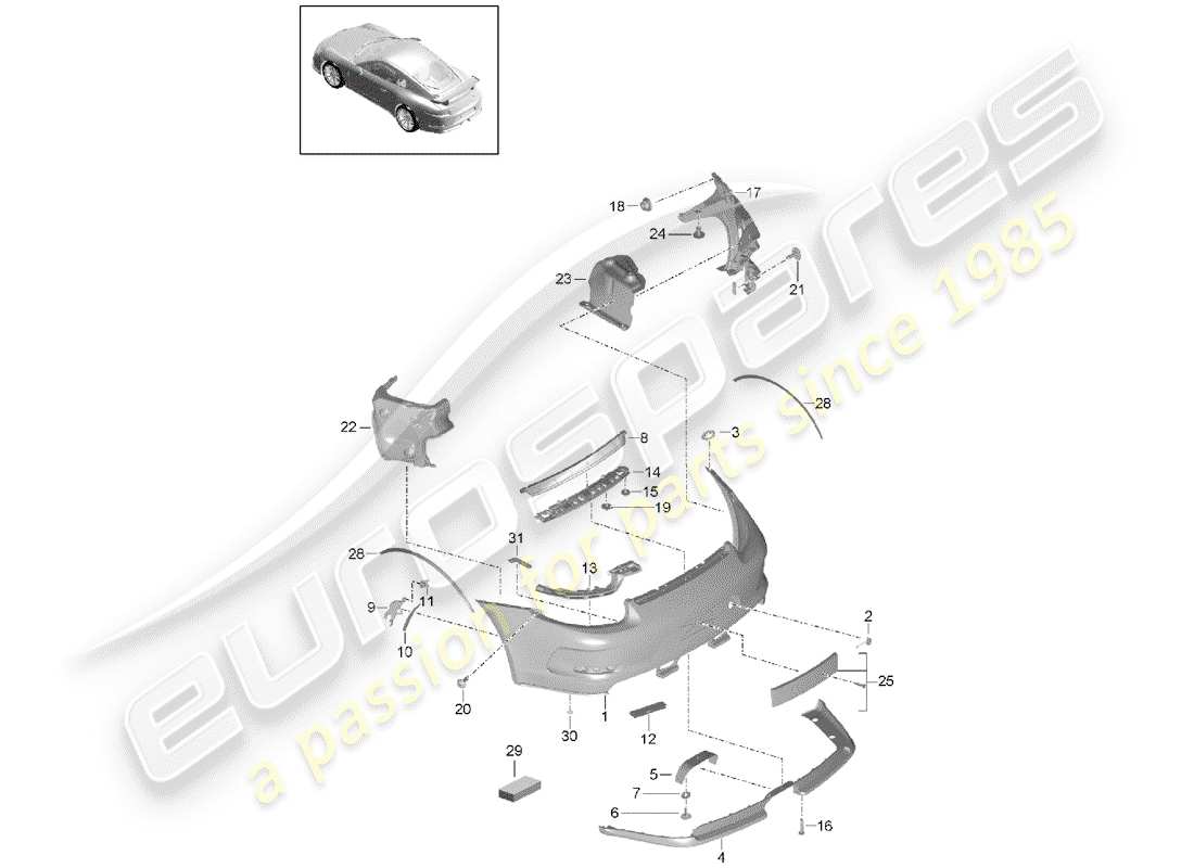 porsche 991r/gt3/rs (2018) bumper part diagram