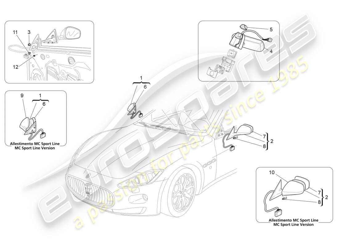 maserati granturismo s (2013) internal and external rear-view mirrors part diagram