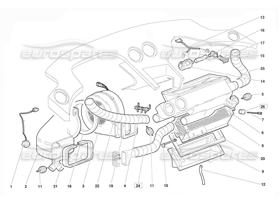 lamborghini diablo (1991) climate control (valid for june 1992 version) part diagram