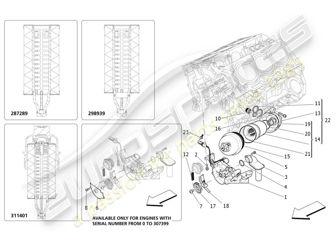 maserati qtp 3.0 bt v6 410hp (2014) lubrication system: pump and filter part diagram