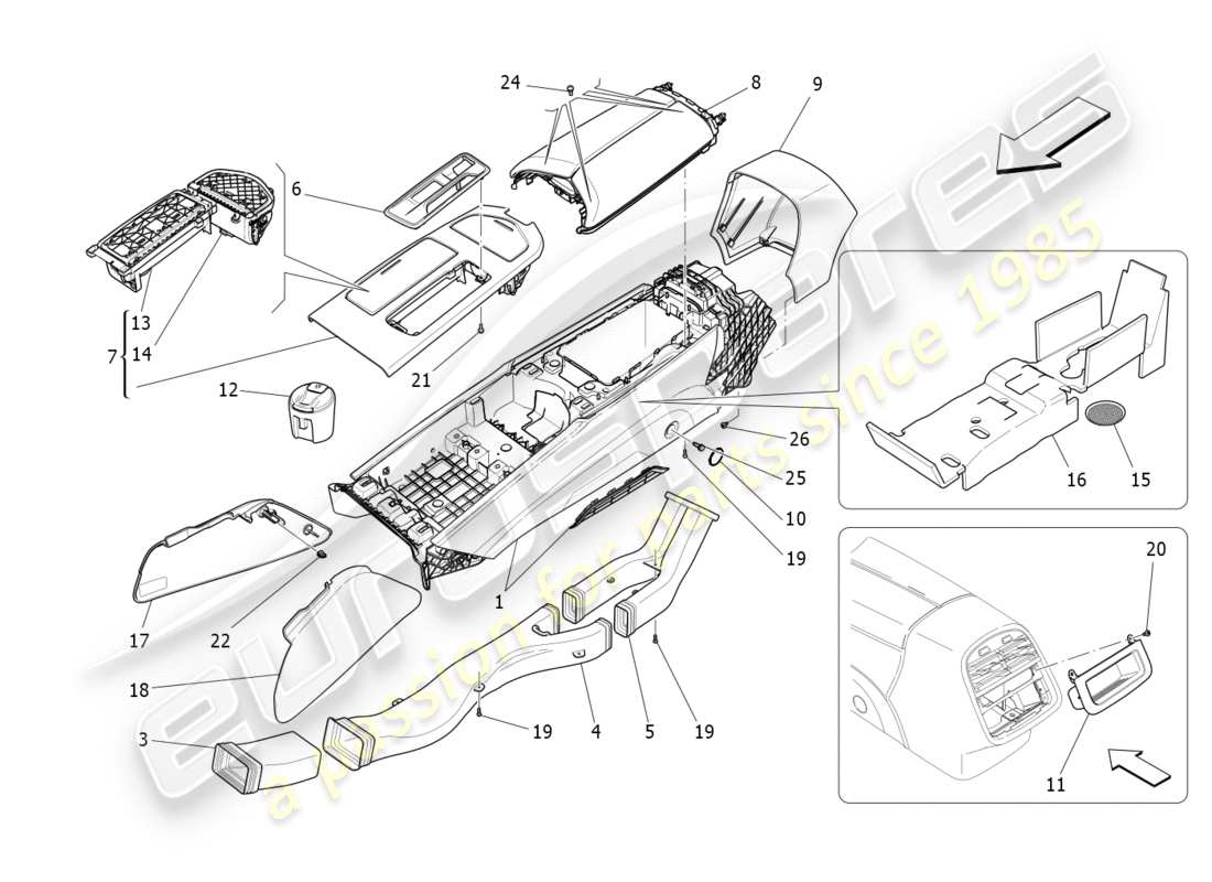 maserati qtp 3.0 bt v6 410hp (2014) accessory console and centre console part diagram