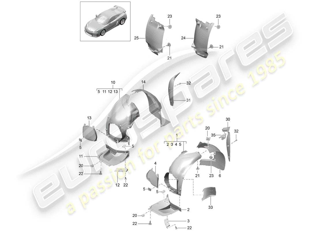 porsche cayman gt4 (2016) trims part diagram