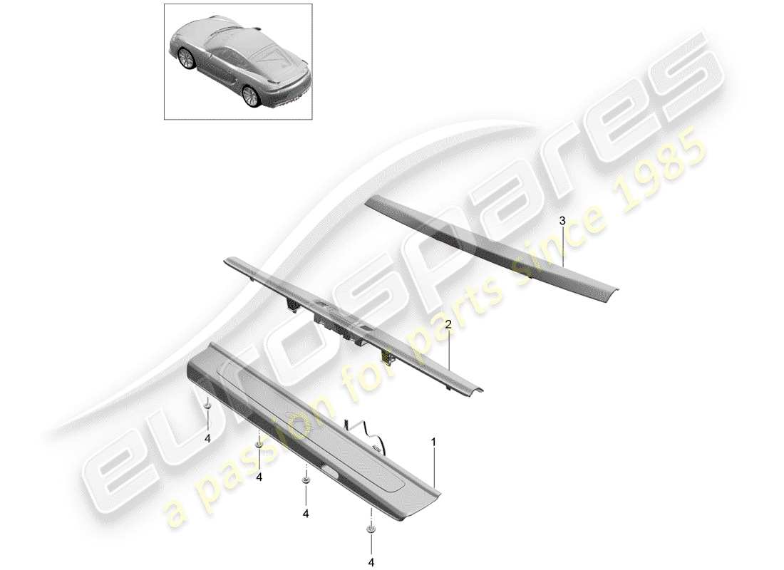 porsche cayman gt4 (2016) scuff plate - sill panel part diagram