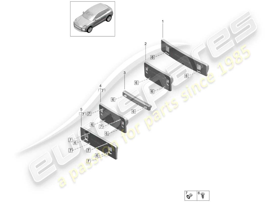 porsche macan (2019) license plate bracket part diagram