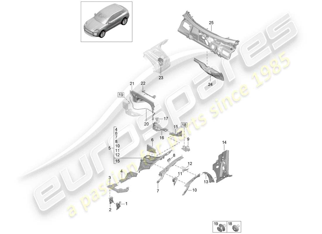 porsche macan (2019) front end part diagram