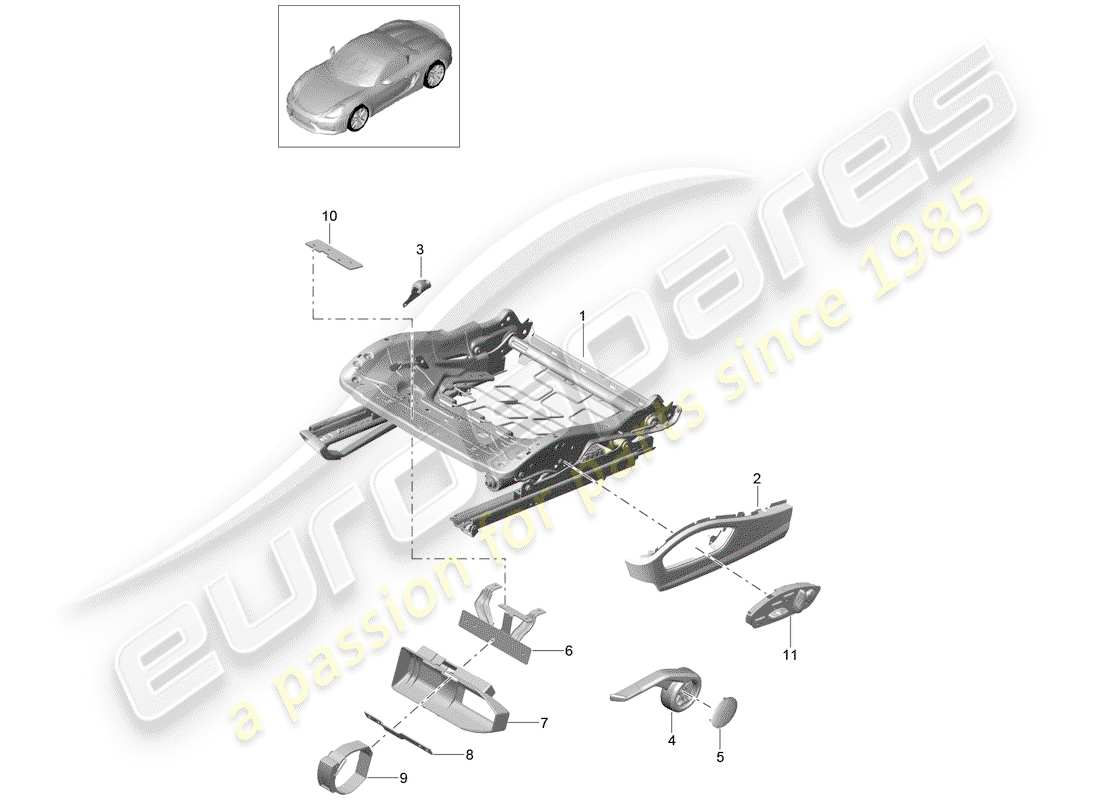 porsche boxster spyder (2016) seat frame part diagram