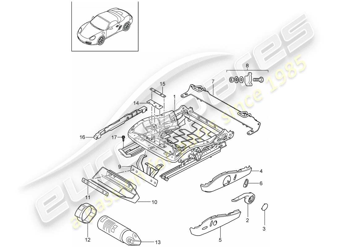 porsche boxster 987 (2012) seat frame part diagram