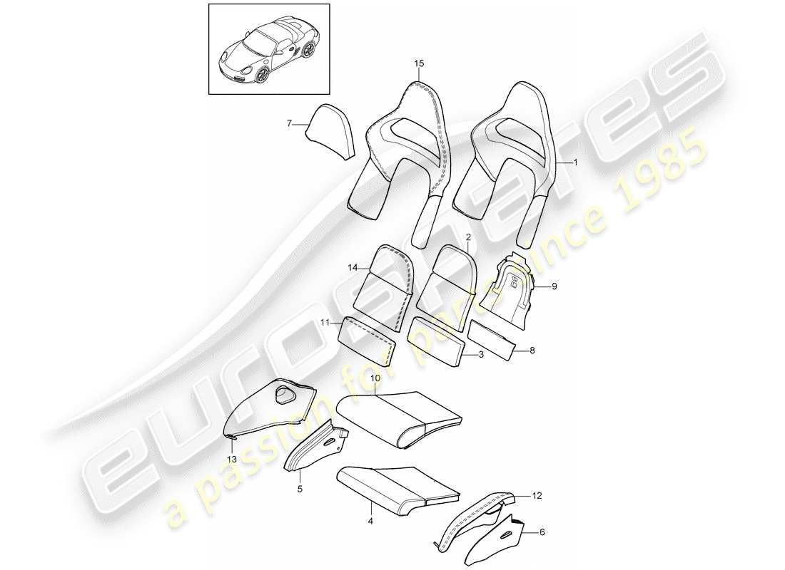 porsche boxster 987 (2012) foam part part diagram