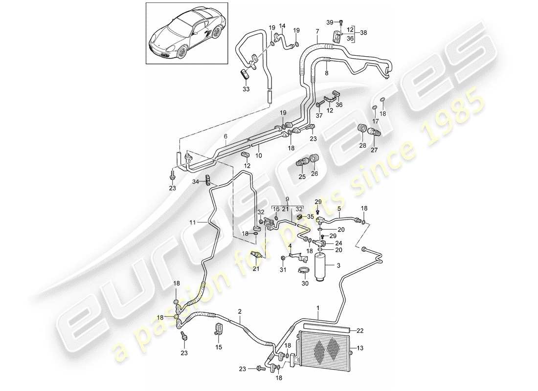 porsche cayman 987 (2011) refrigerant circuit part diagram