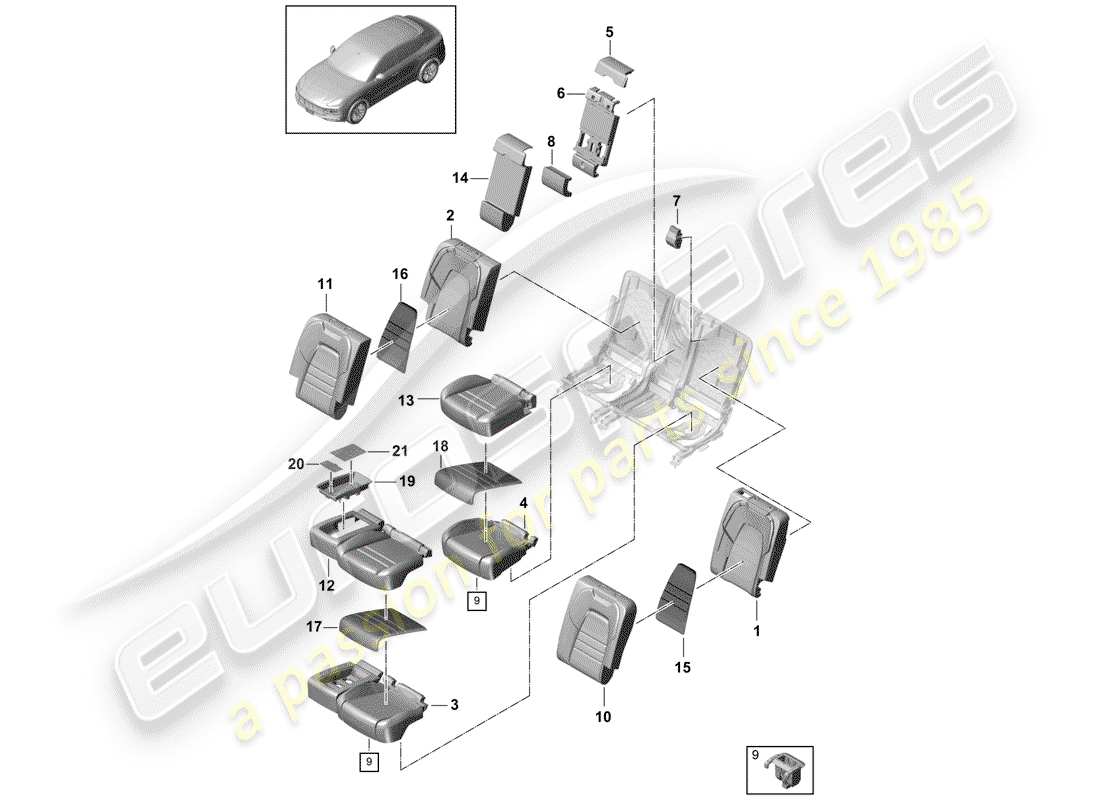 porsche cayenne e3 (2019) seat part diagram