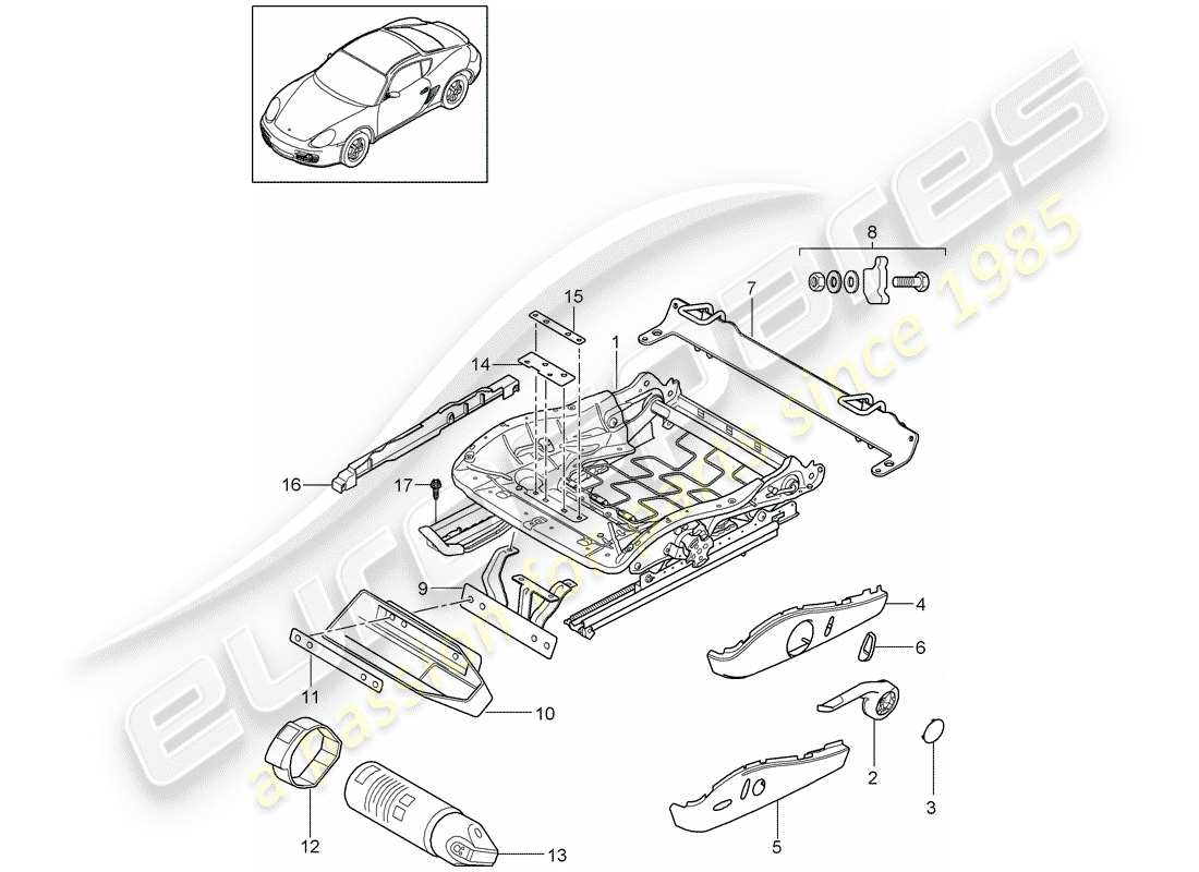 porsche cayman 987 (2011) seat frame part diagram