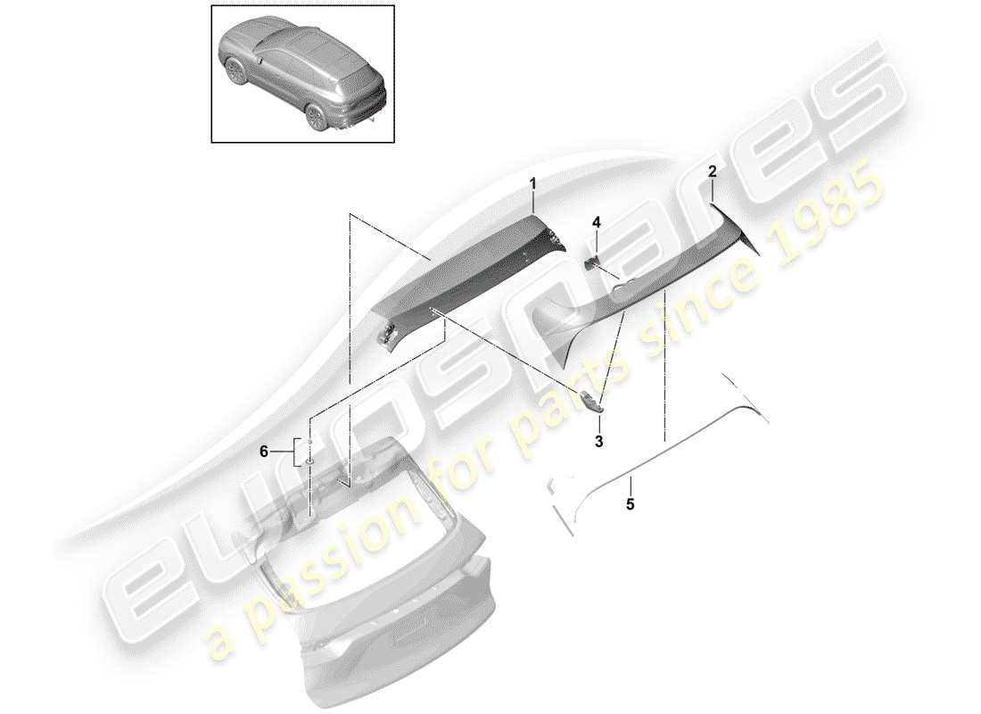 porsche cayenne e3 (2019) rear spoiler part diagram