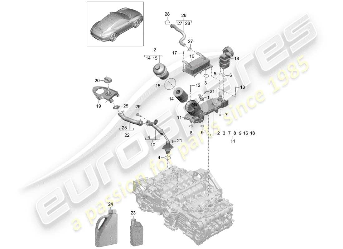 porsche 991 (2014) engine lubrication part diagram