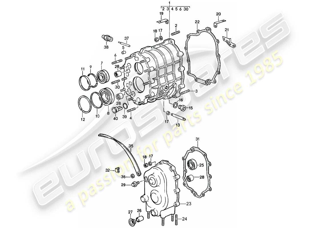 porsche 911 (1987) gear housing - transmission cover part diagram