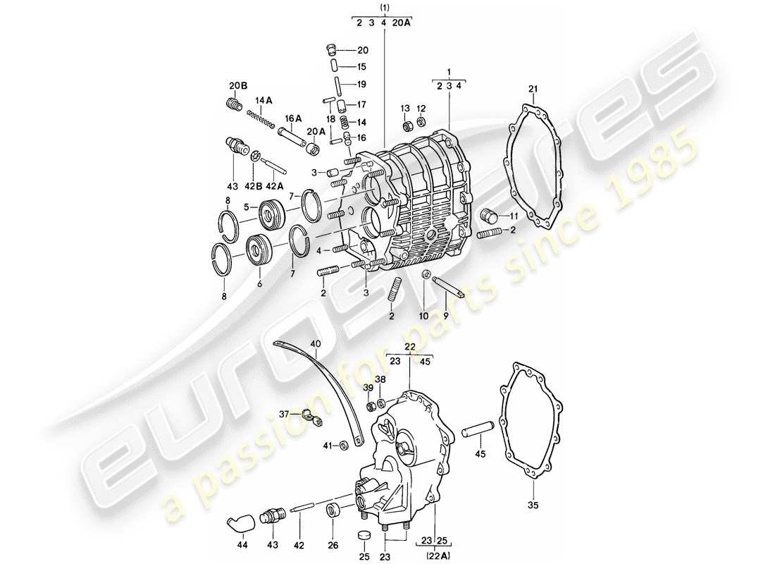 porsche 911 (1985) gear housing - transmission cover part diagram