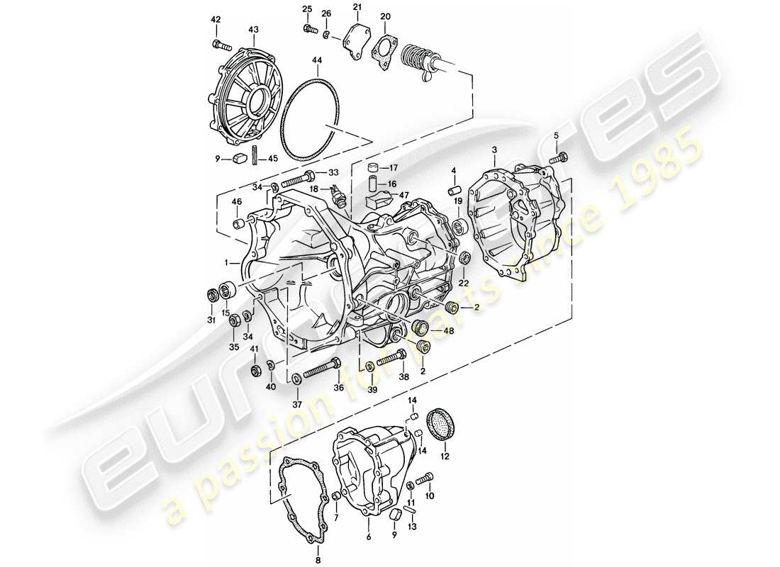 porsche 944 (1982) replacement transmission - transmission case - manual gearbox part diagram