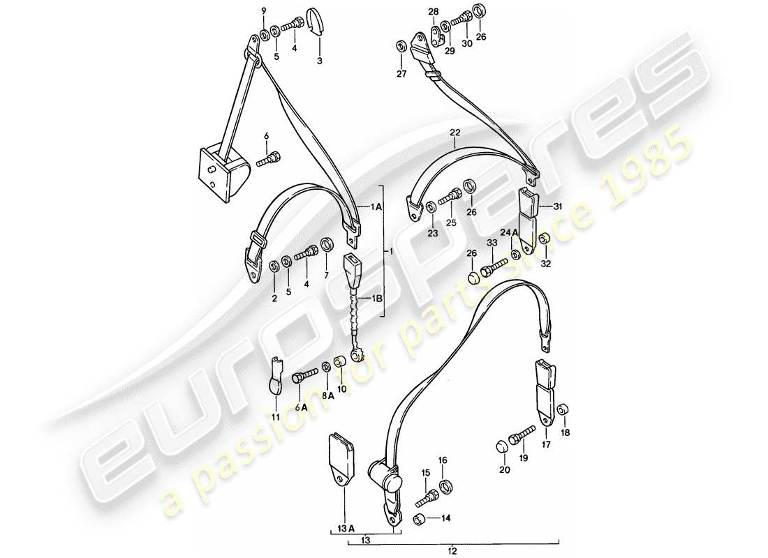porsche 924 (1979) seat belt part diagram