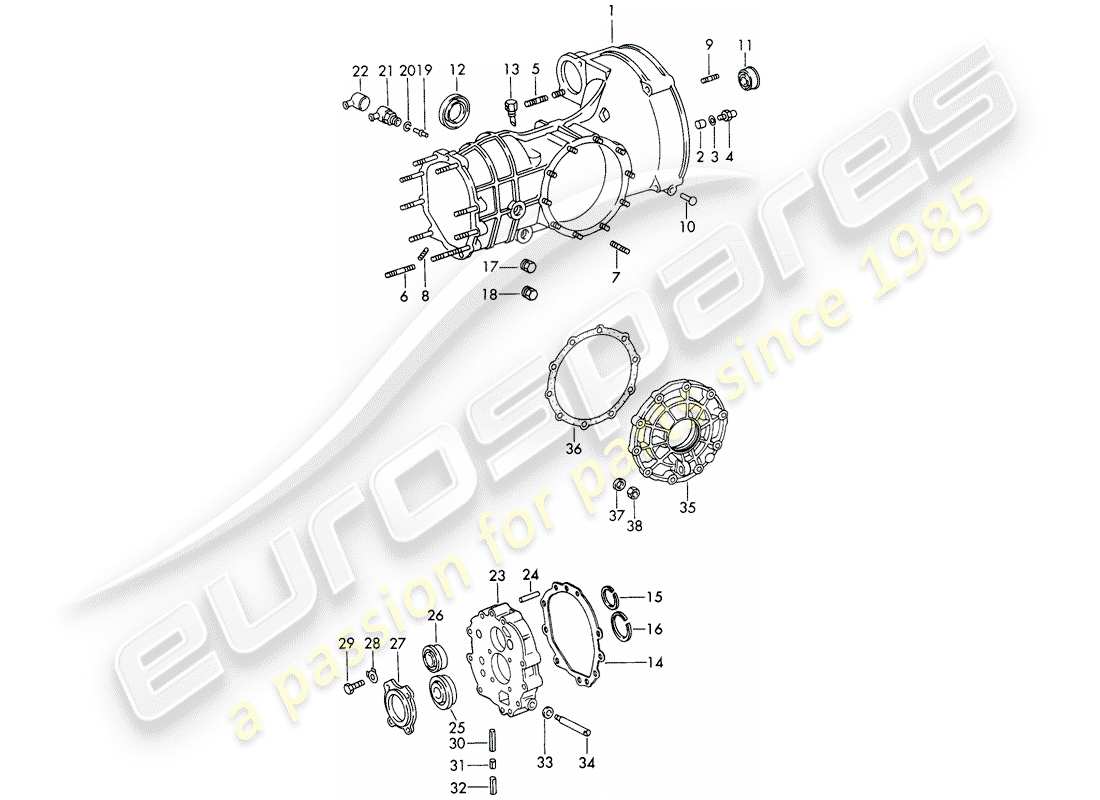 porsche 911/912 (1968) replacement transmission - transmission case - chilled casting part diagram