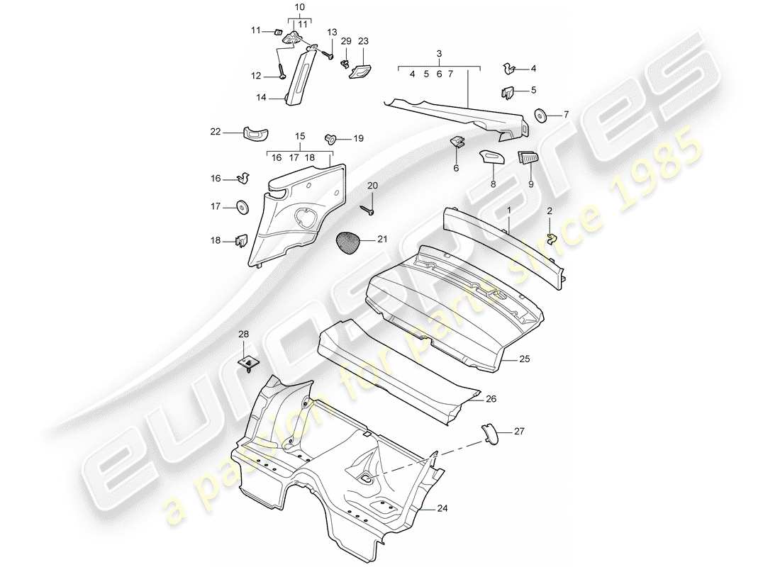 porsche 997 (2005) trims part diagram