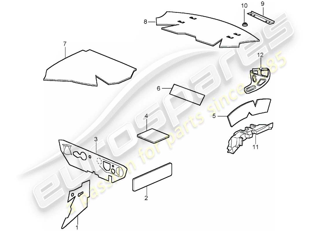 porsche 996 t/gt2 (2001) body shell - sound proofing 1 part diagram