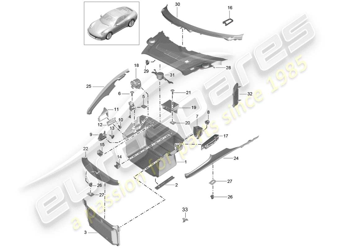 porsche 991 gen. 2 (2017) boot lining part diagram