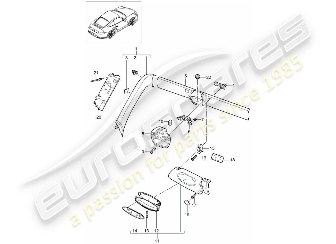 porsche 911 t/gt2rs (2011) a-pillar part diagram