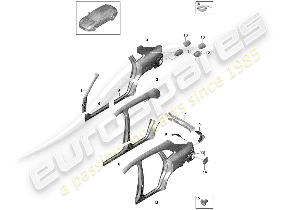 porsche panamera 971 (2020) side panel part diagram