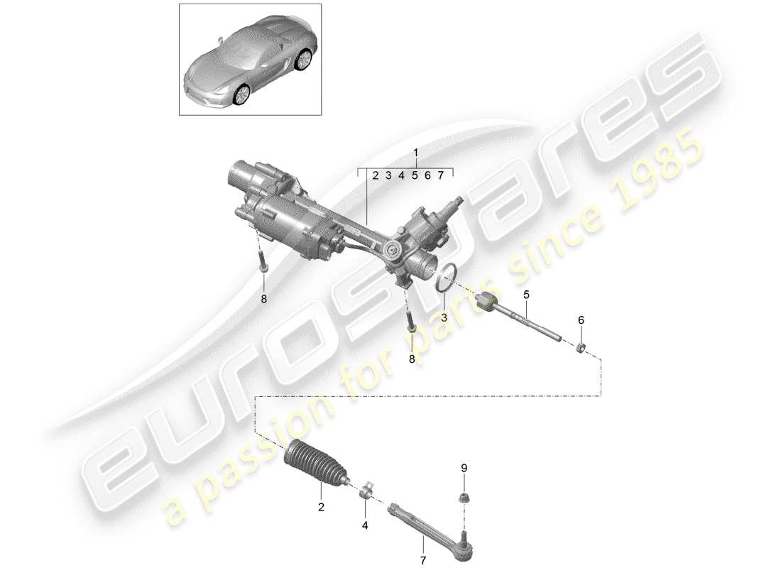 porsche boxster spyder (2016) steering gear part diagram