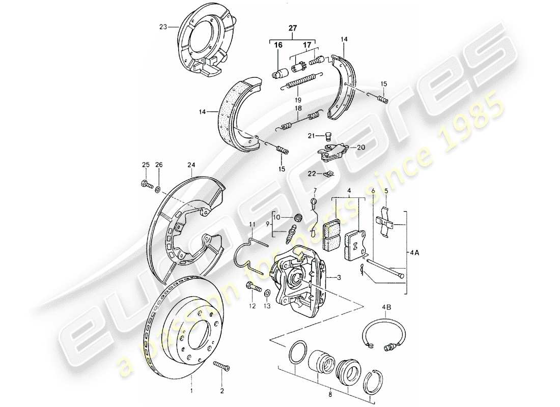 porsche 944 (1983) disc brakes - rear axle part diagram