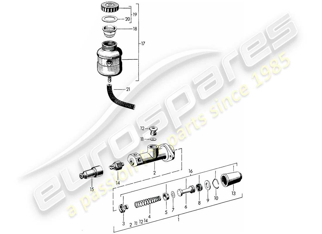 porsche 356b/356c (1964) brake master cylinder - reservoir for - brake fluid part diagram