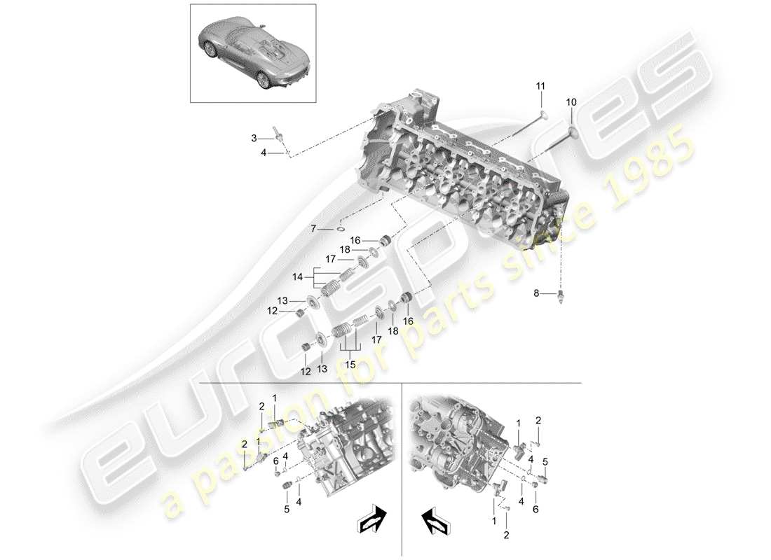 porsche 918 spyder (2015) cylinder head part diagram