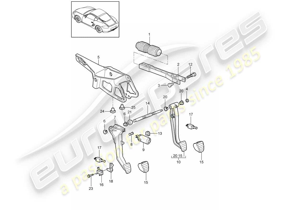 porsche cayman 987 (2011) pedals part diagram