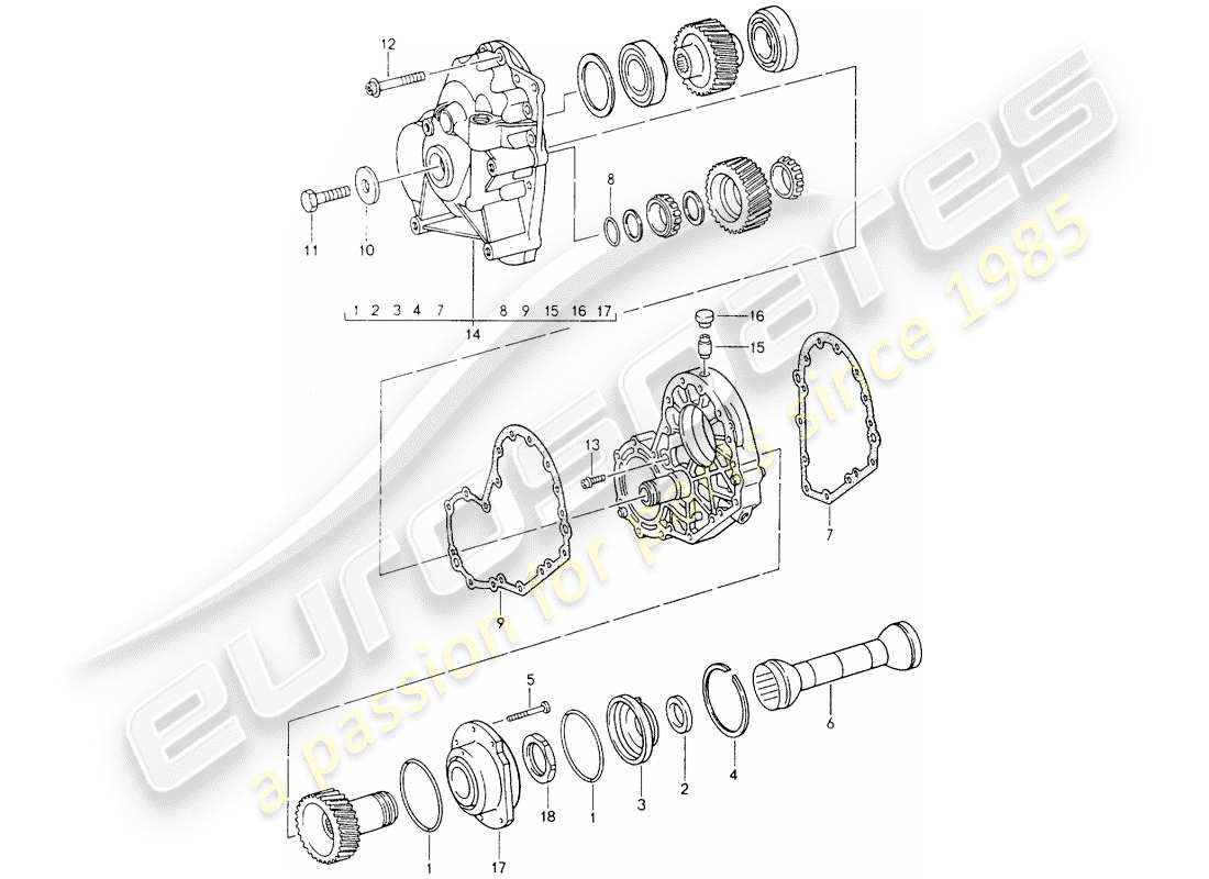 porsche 964 (1989) tiptronic - spur gears - intermediate plate part diagram