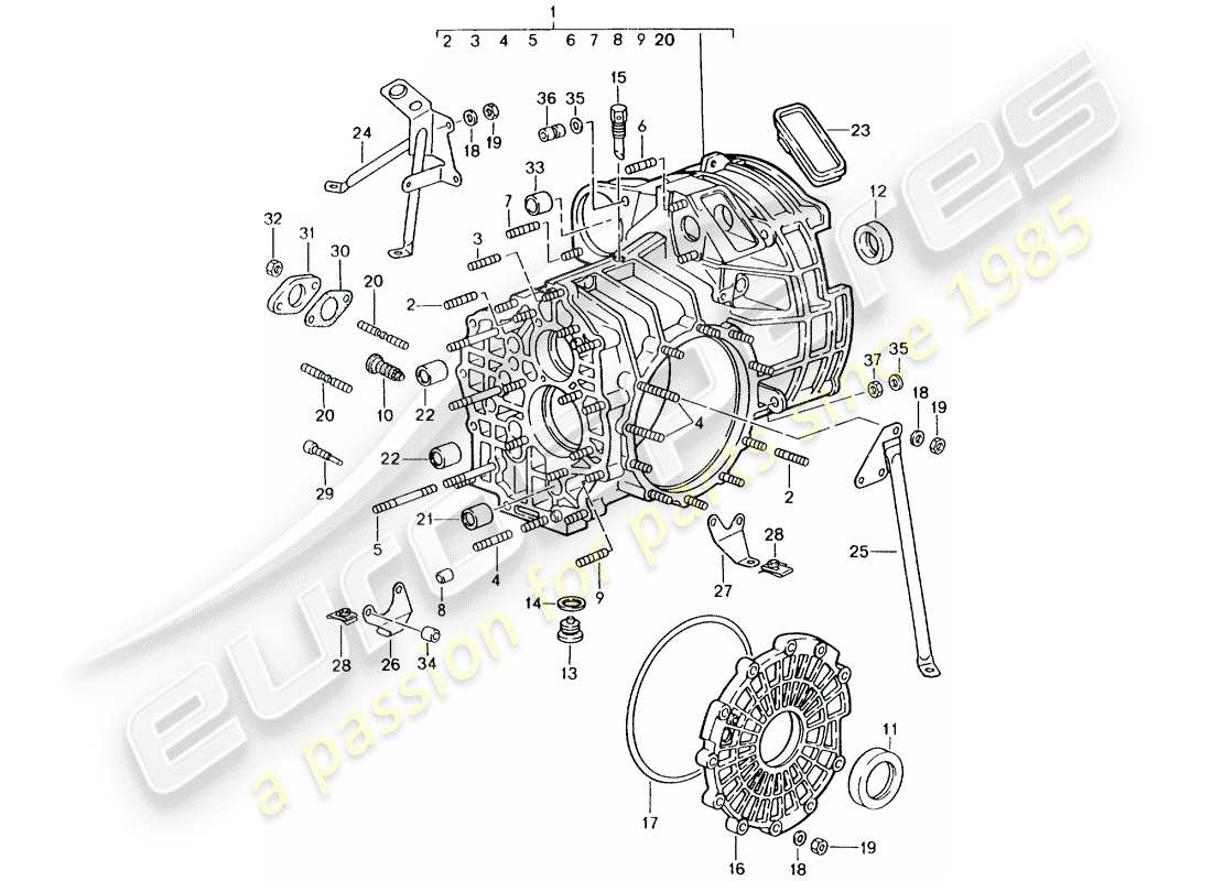 porsche 964 (1990) replacement transmission - ready for installation - transmission case part diagram