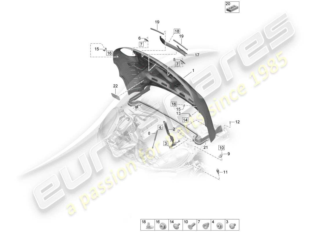 porsche macan (2019) hood part diagram