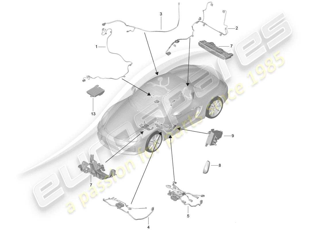 porsche boxster spyder (2016) wiring harnesses part diagram