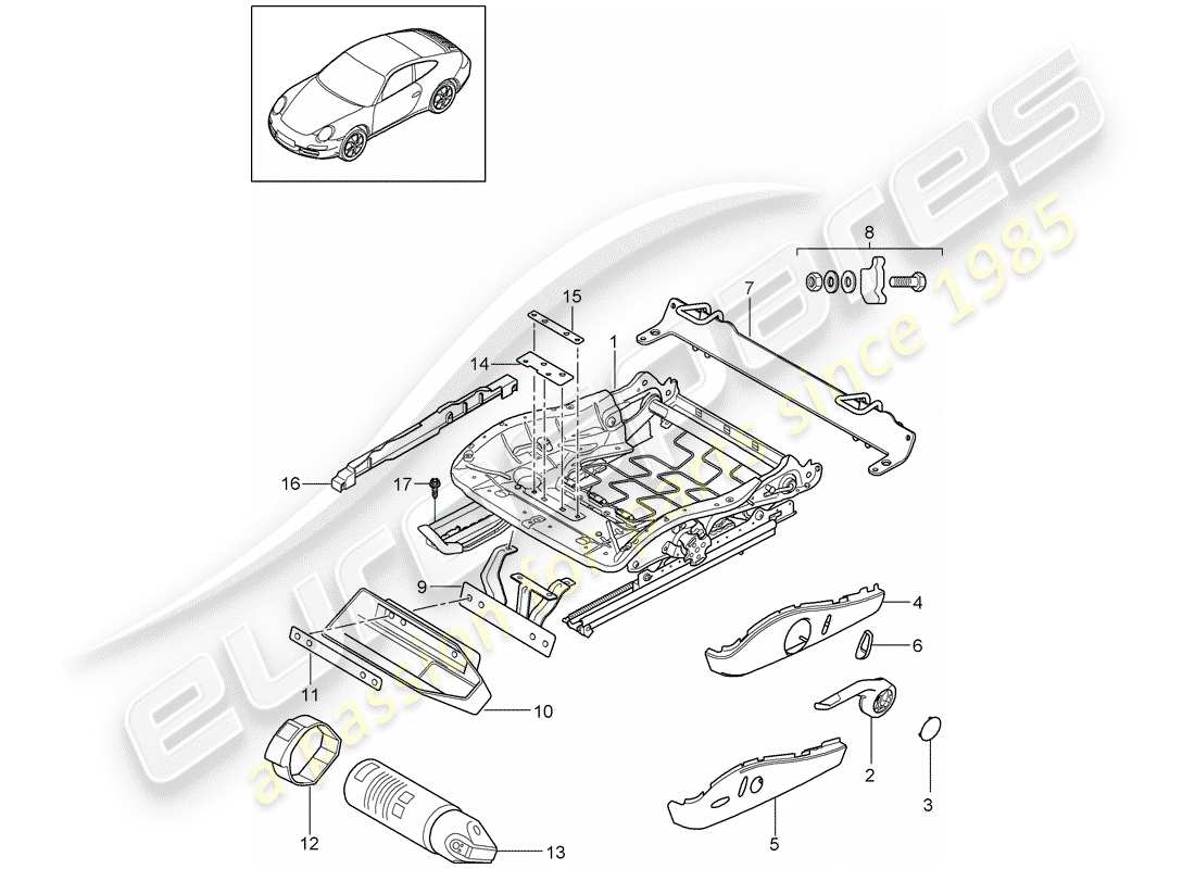 porsche 997 gen. 2 (2010) seat frame part diagram