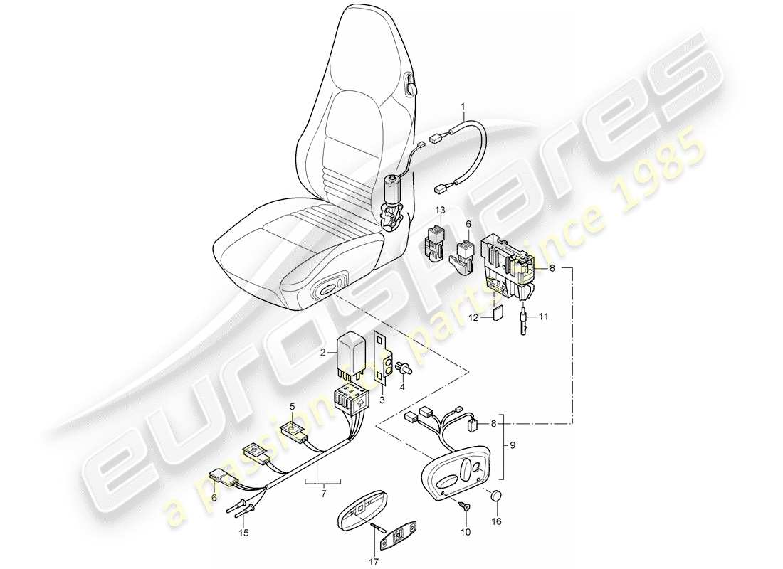 porsche 996 (2002) wiring harnesses - switch - comfort seat part diagram