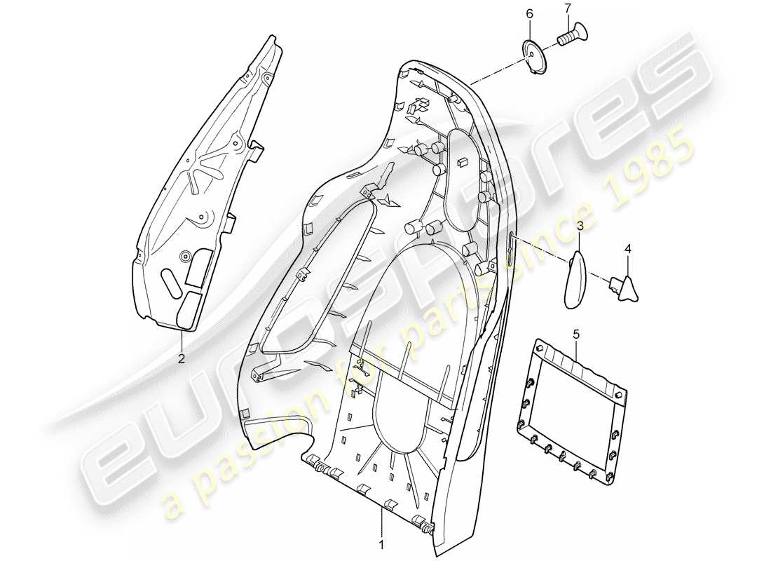 porsche boxster 987 (2008) backrest shell part diagram