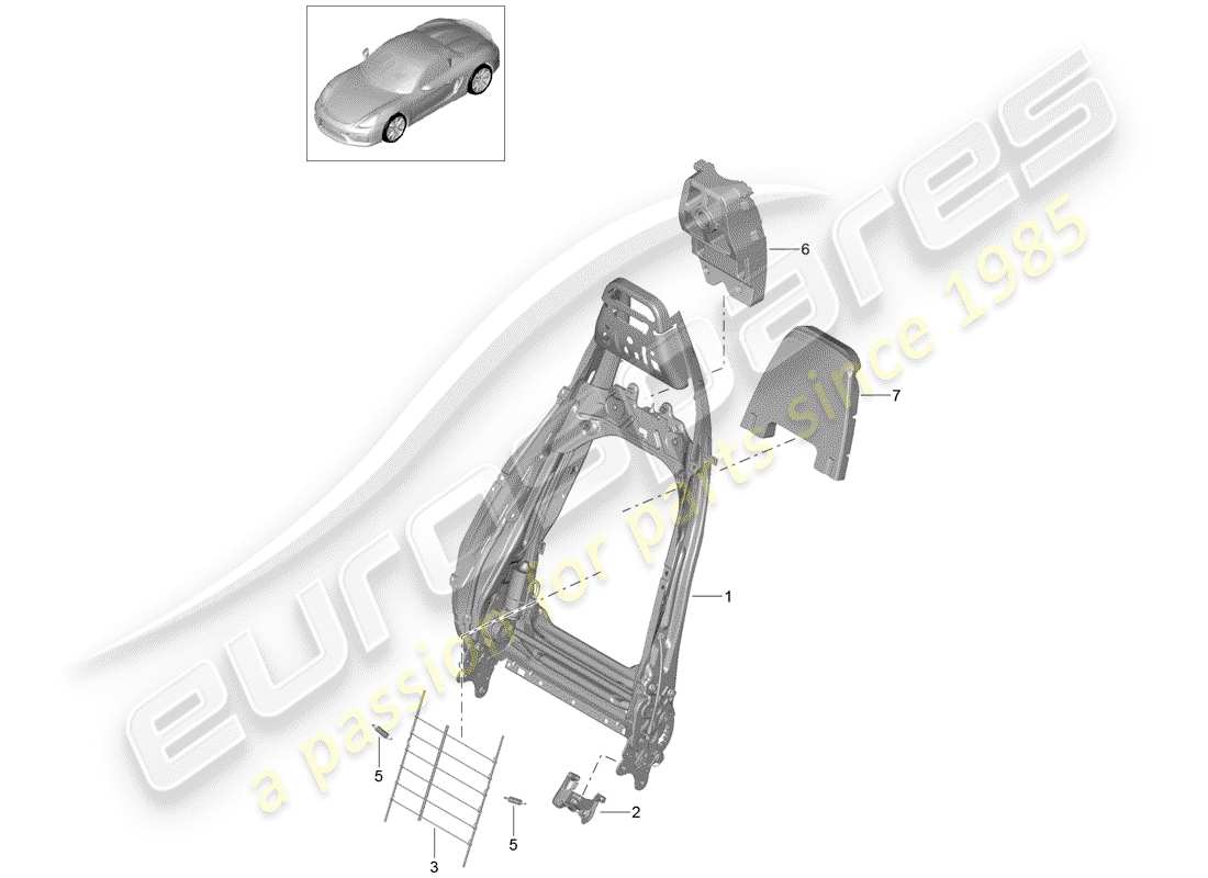 porsche boxster spyder (2016) backrest frame part diagram