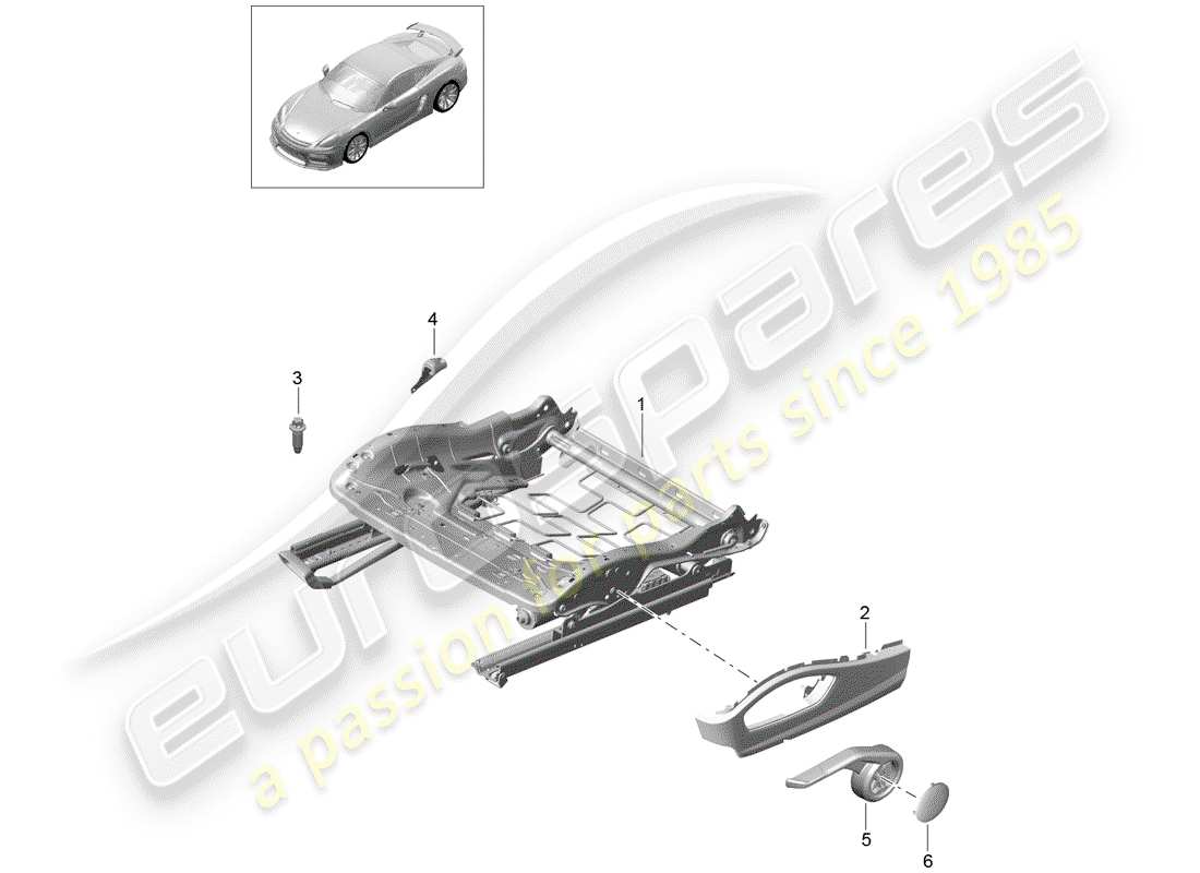 porsche cayman gt4 (2016) seat frame part diagram