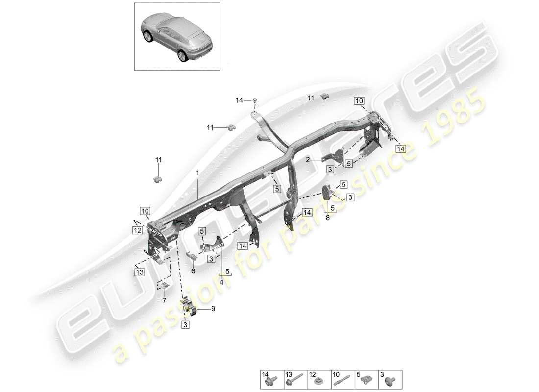 porsche macan (2019) retaining frame part diagram