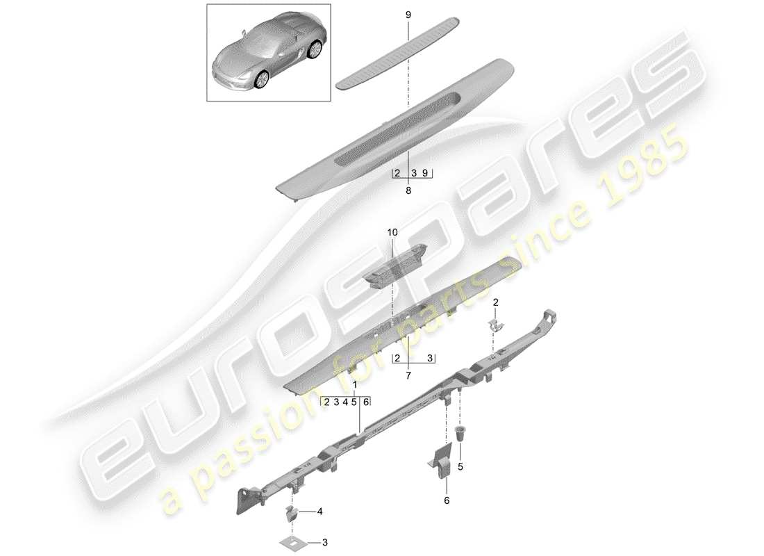 porsche boxster spyder (2016) scuff plate - sill panel part diagram