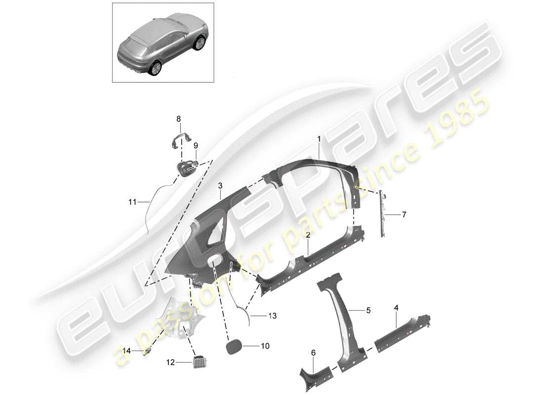 porsche macan (2019) side panel part diagram